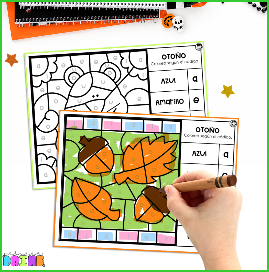 Hojas para colorear por código otoño