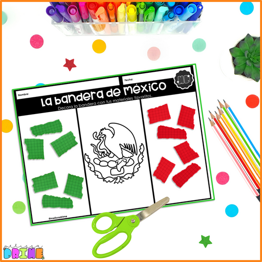 Hojas sobre la bandera de México