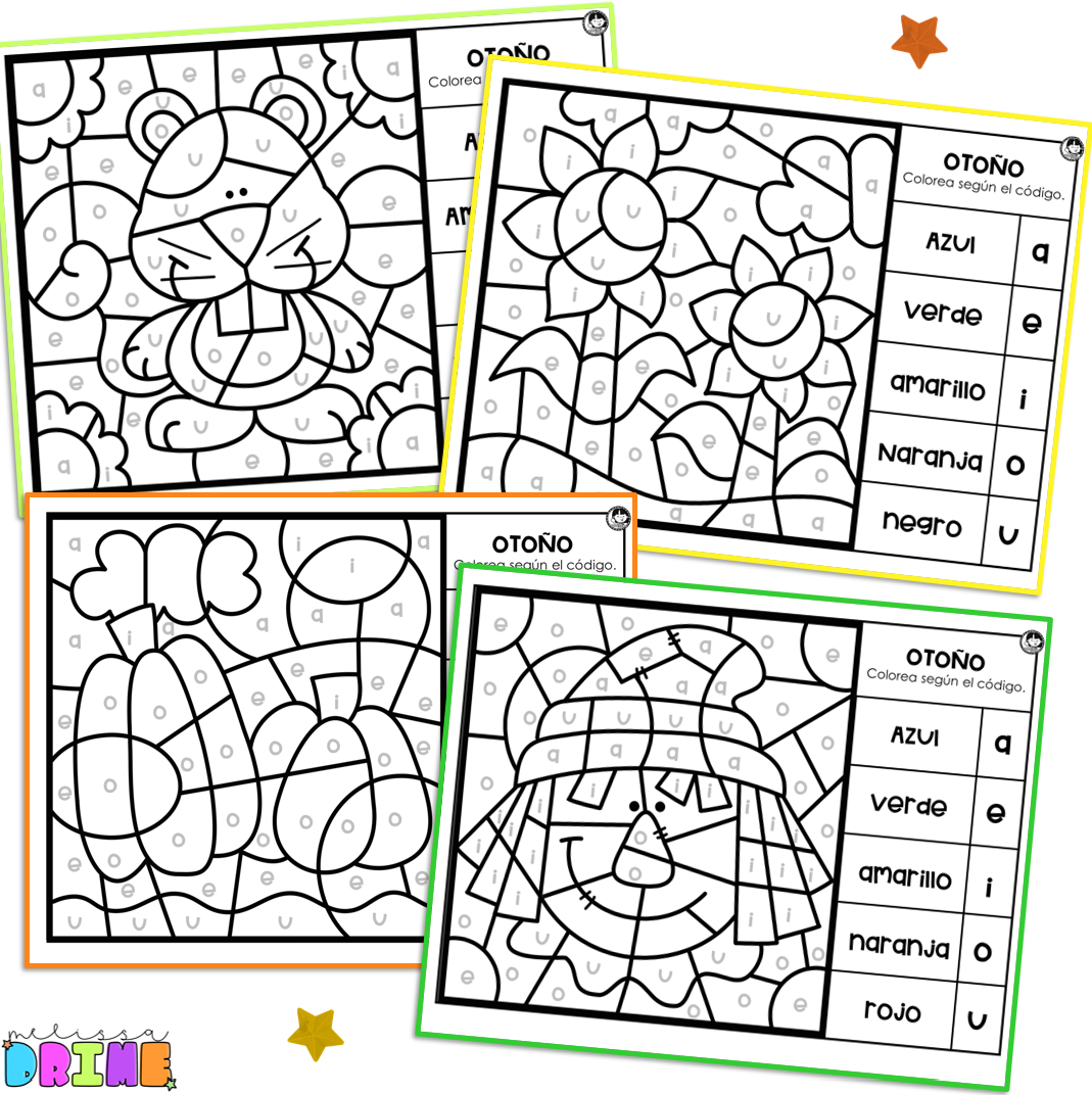 Hojas para colorear por código otoño